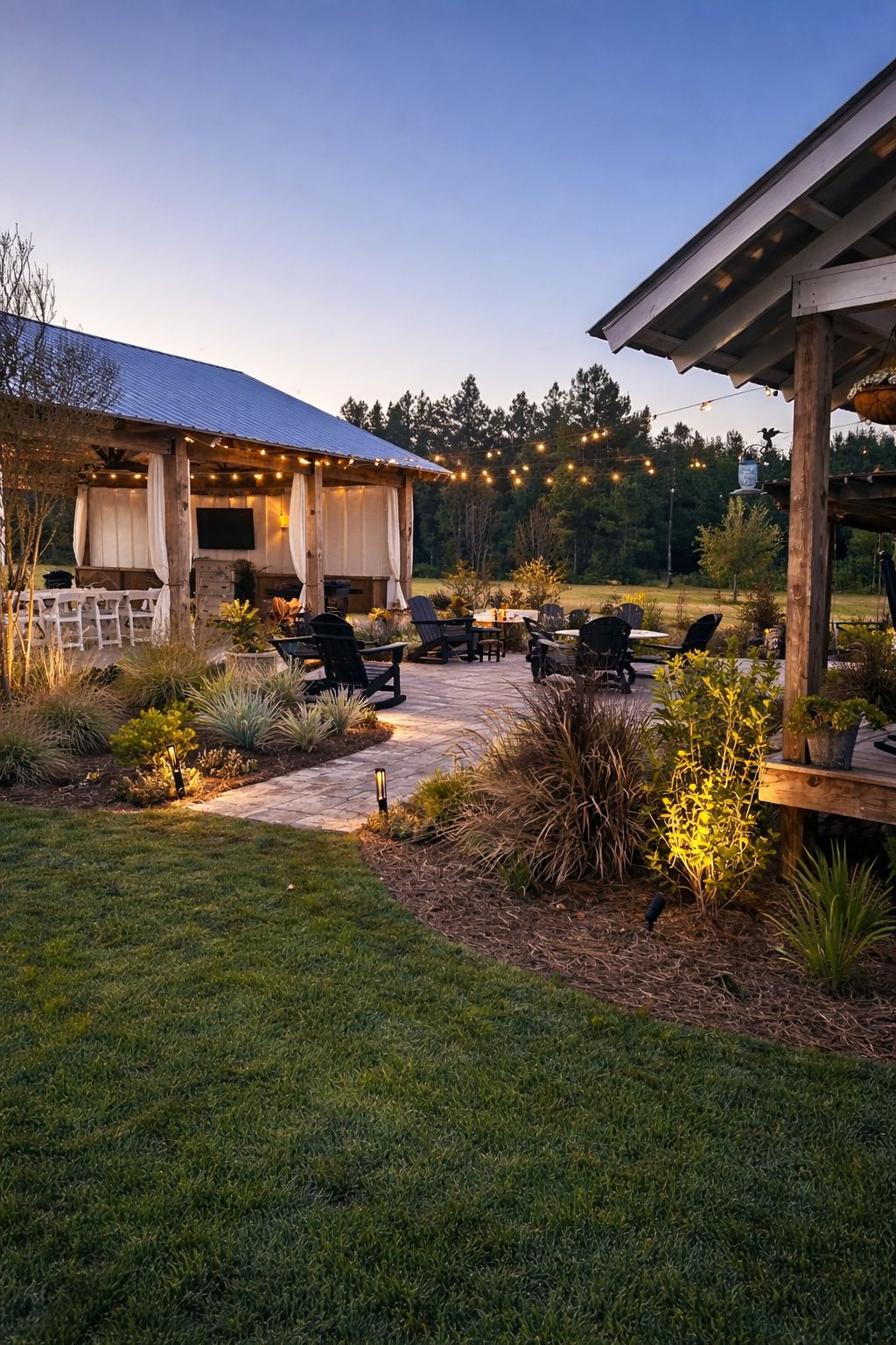 Pavilion patio. Paver patio and seating area connecting the outdoor spaces.