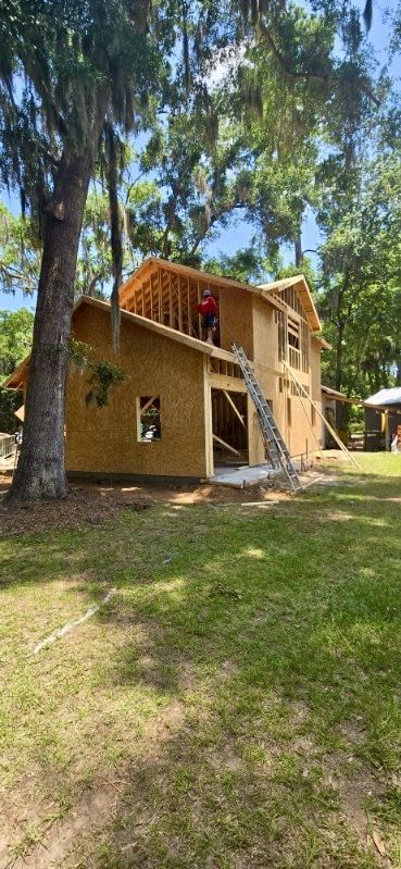 Two-story home, framing. The house during framing.